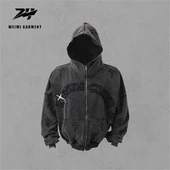 Hoodie Bersulam Zip Penuh Tersuai