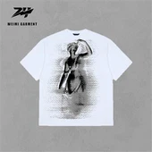 Cetakan Skrin Tshirt Lelaki Putih Dengan Liberty Longgar