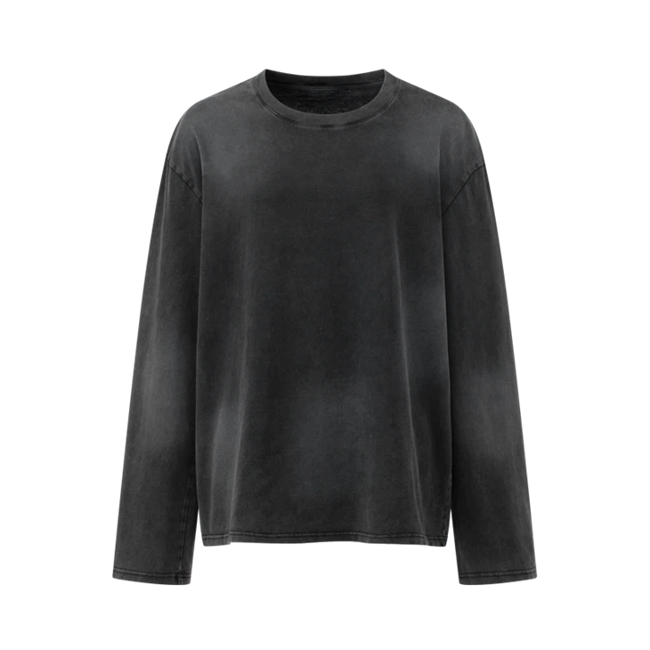 Borong OEM Acid Wash Heavyweight Long Sleeve T Shirt Kornit DTG Print
